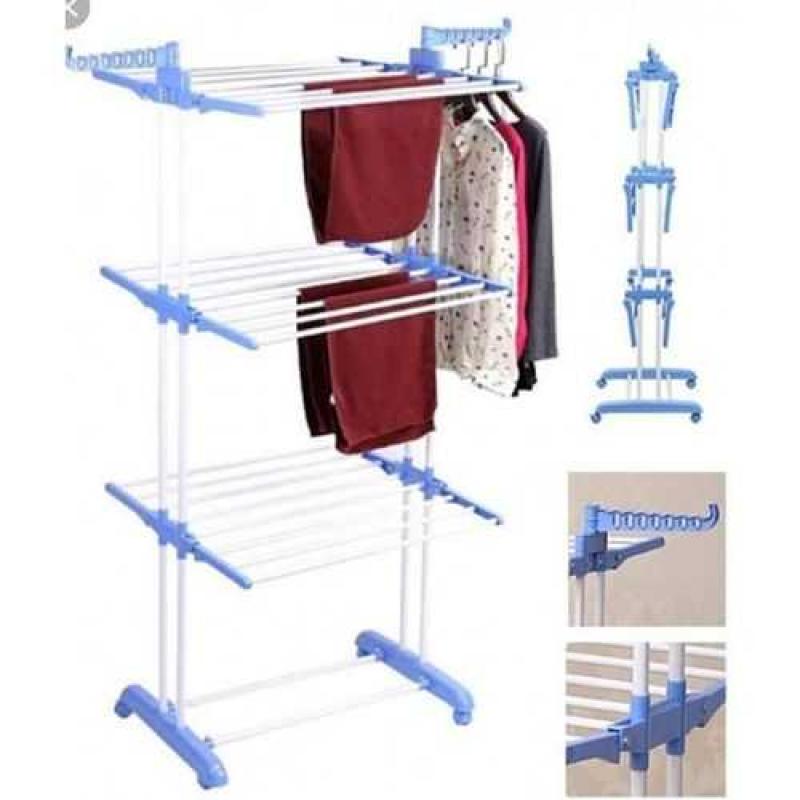 منشر غسيل 3 ادوار قابل للطي Stainless Steel Clothes Hanger Mobile Folding Racks - 3 Layers