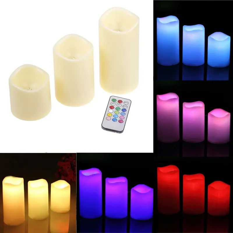 شموع بدون لهب بالريموت 3 قطع 12 لون مختلف - Led Candle With Remote Control 3 Pcs