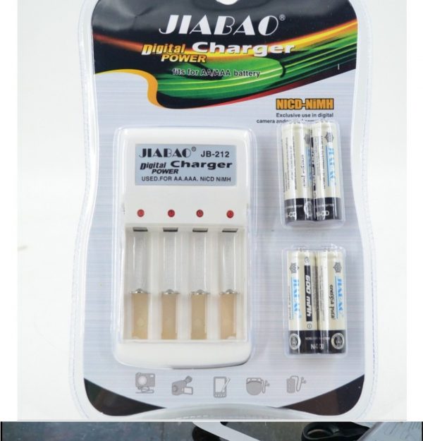 شاحن بطاريات قلم Aa/Aaa + 4 حجاره Jiabao Battery Charger Aa/Aaa + Set Of Batteries - 4 Pcs (Aa)