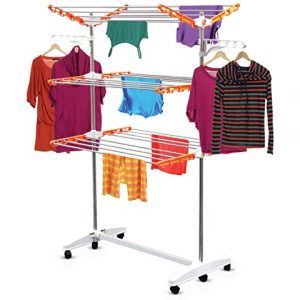 مميزات وعيوب منشر غسيل 3 ادوار قابل للطي Stainless Steel Clothes Hanger Mobile Folding Racks - 3 Layers