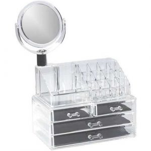 Cosmetic Makeup Organizer Rack With 3 Drawers And Mirror