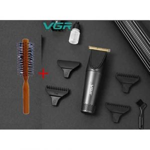 VGR Men's Adjustable Professional Rechargeable Hair Clipper + Wood Brush