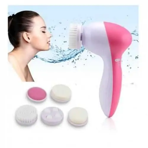 5-in-1 Electric Facial Massager Cleansing Tool - White/Pink