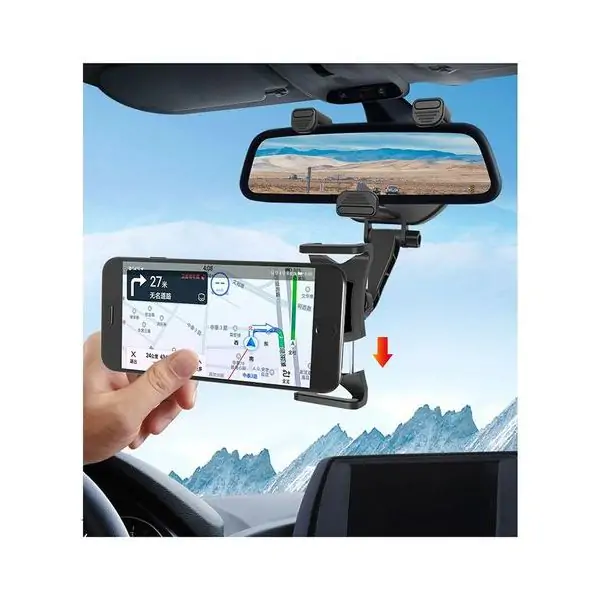 Mobile Holder For The Car Fixed On The Salon Mirror Is Compatible With All Mobiles